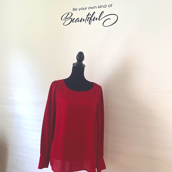 RED SILKY BLOUSE - Picture 2 of 5